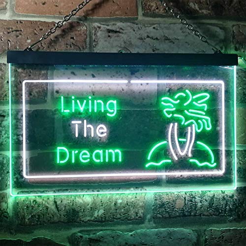 Paradise Island Living The Dream Dual LED Neon Light Sign